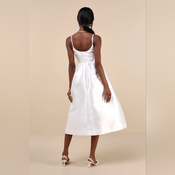 White Taffeta Bow Midi Dress - Picture 4 of 10